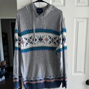 American Eagle Outfitters Gray Hoodie with Blue and Green Patterns